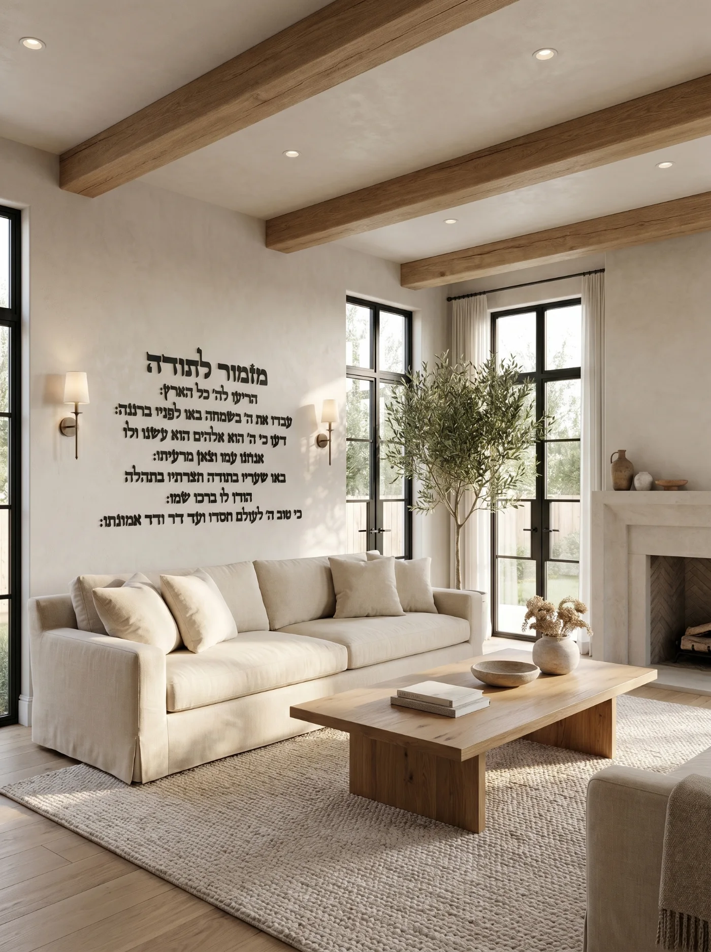 מזמור לתודה בשחור על קיר בסלון